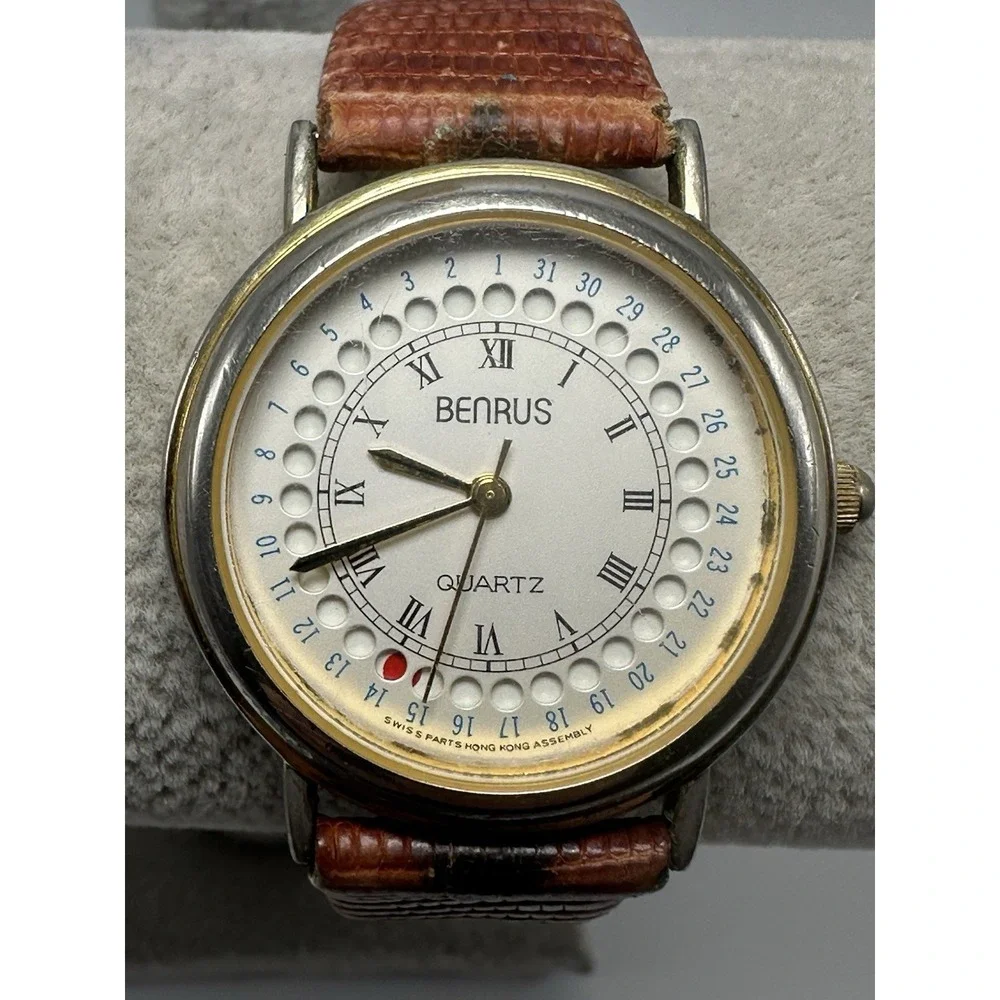 Benrus Mens Calendar Watch New Battery 31MM 6.75